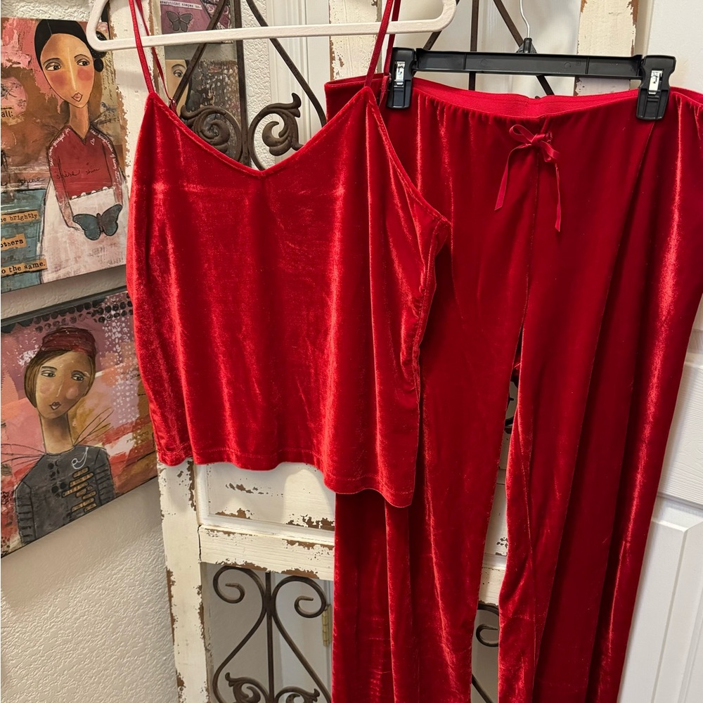 Velvet velours Red Pajama pants and tank set